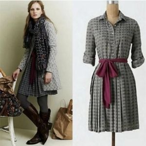 Anthropologie Isabella Sinclair Refined Rugby Button Front Pleated Shirt Dress